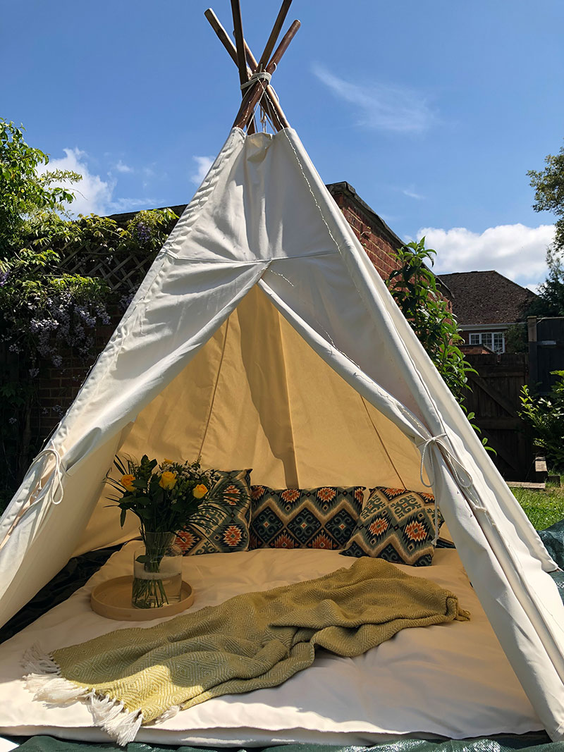 interior of teepee in garden