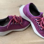Allbirds Dashers running shoes on a wooden floor