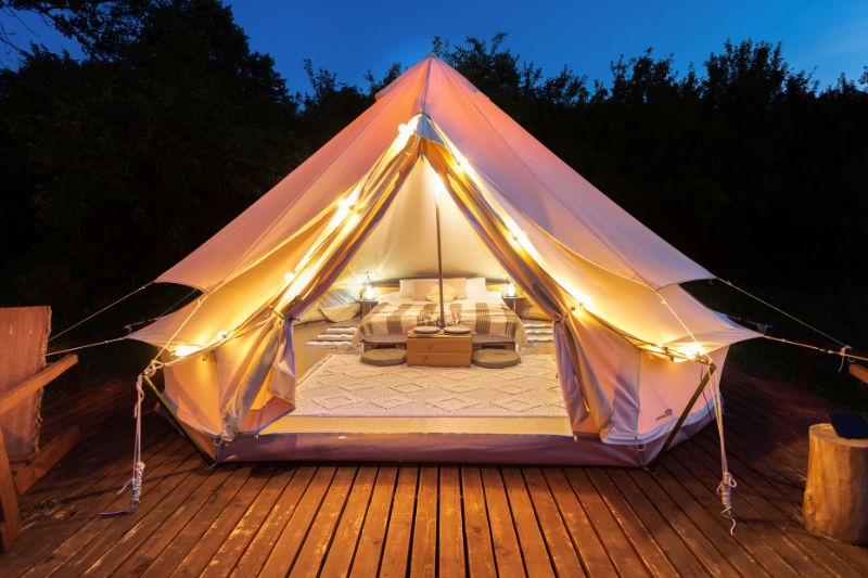 An open bell tent glamping site near London